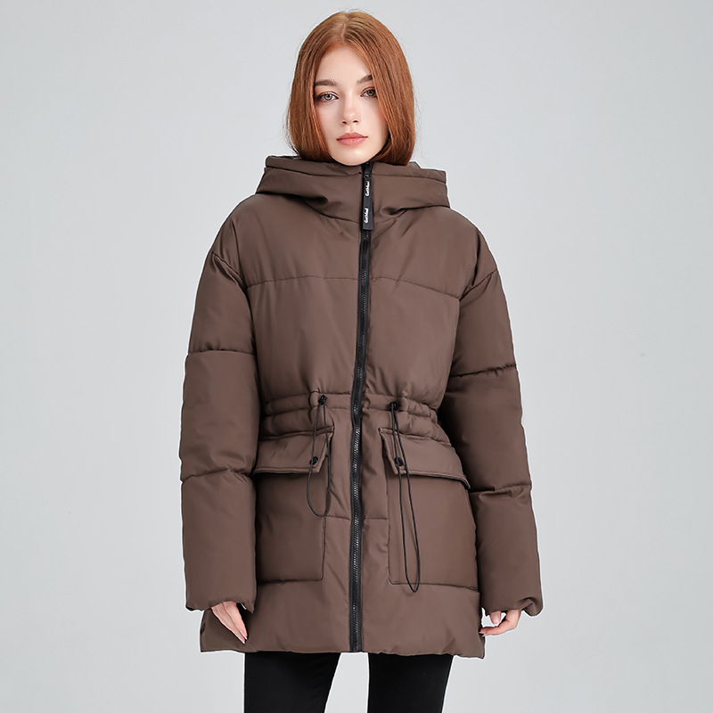 Warme, unifarbene Damen Steppjacke mit Kordelzug