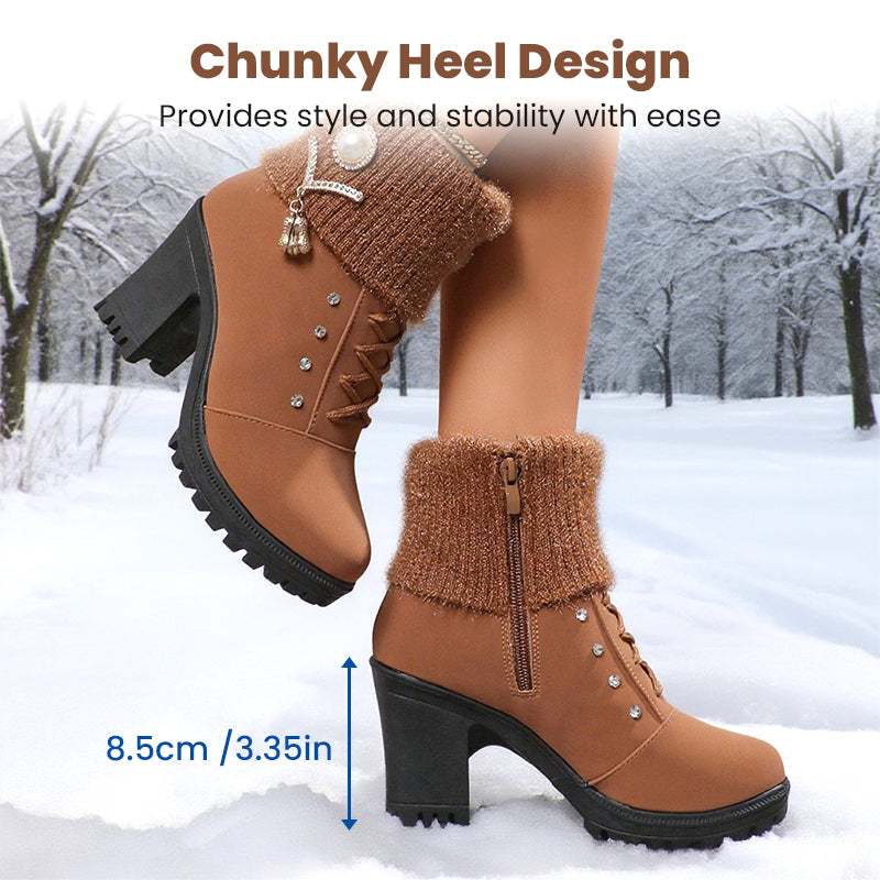 đ˘50% RABATT!!!â°Warm gefĂźtterte Damenstiefeletten mit Blockabsatz