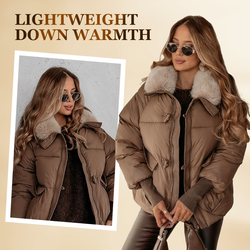 💖 💖Zeitlich begrenztes Angebot – 50 % Rabatt💥💥Damen Modischer Kurzer Daunenjacke Mit Flauschigem Kragen