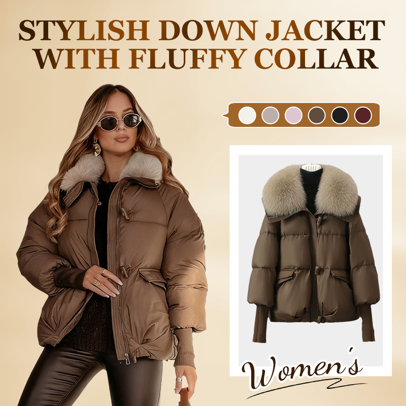 💖 💖Zeitlich begrenztes Angebot – 50 % Rabatt💥💥Damen Modischer Kurzer Daunenjacke Mit Flauschigem Kragen