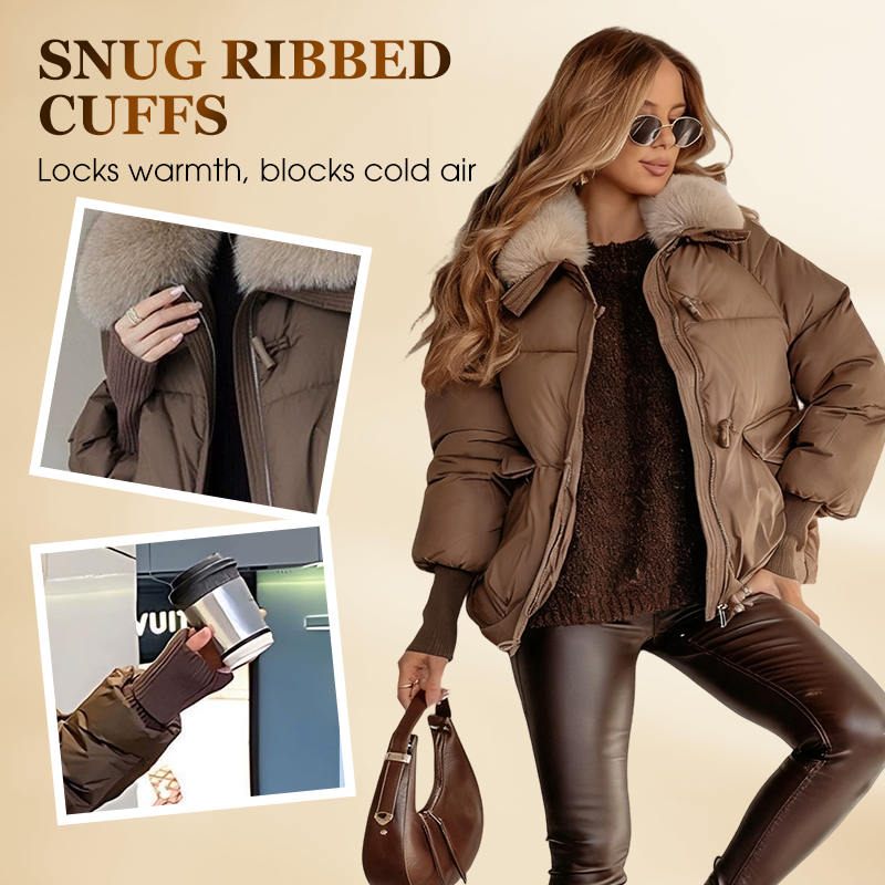 💖 💖Zeitlich begrenztes Angebot – 50 % Rabatt💥💥Damen Modischer Kurzer Daunenjacke Mit Flauschigem Kragen
