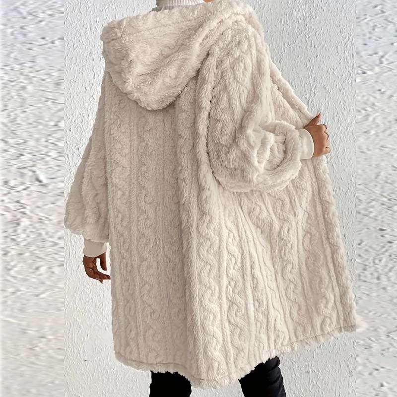 Damen weiche Plüschjacke in Midi-Länge mit Taschen