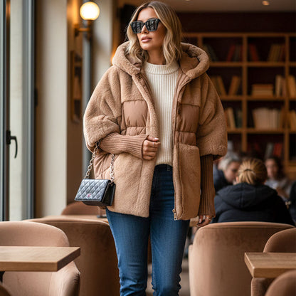 🔥Damen Oversized Pufferjacke mit Kapuze im Patchwork-Design🔥