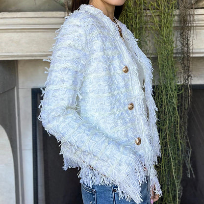 💗ULTIMO GIORNO DI SALDI - SCONTO DEL 50%💗Eleganza autunnale: giacca corta da donna con nappe e bottoni decorativi per tutte le occasioni 🍂