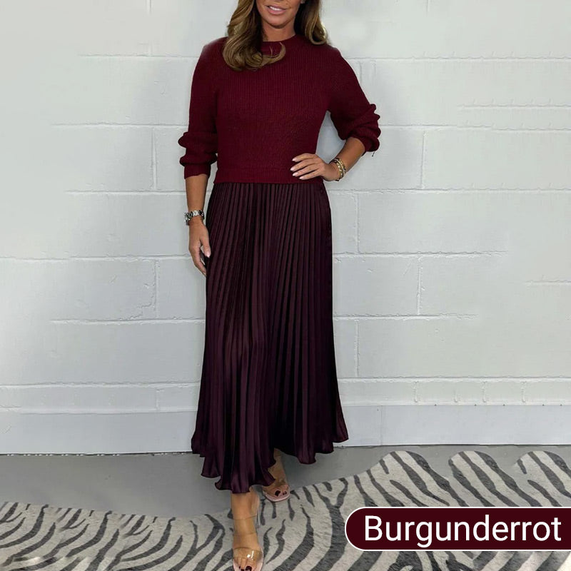 🍂50 % Rabatt-Aktion🍂Stilvolles und elegantes Kleid mit Rundhalsausschnitt und Falten für Damen