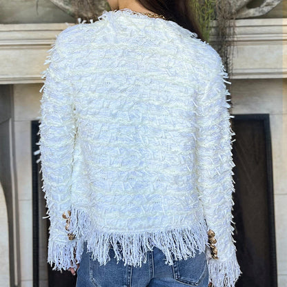 💗ULTIMO GIORNO DI SALDI - SCONTO DEL 50%💗Eleganza autunnale: giacca corta da donna con nappe e bottoni decorativi per tutte le occasioni 🍂