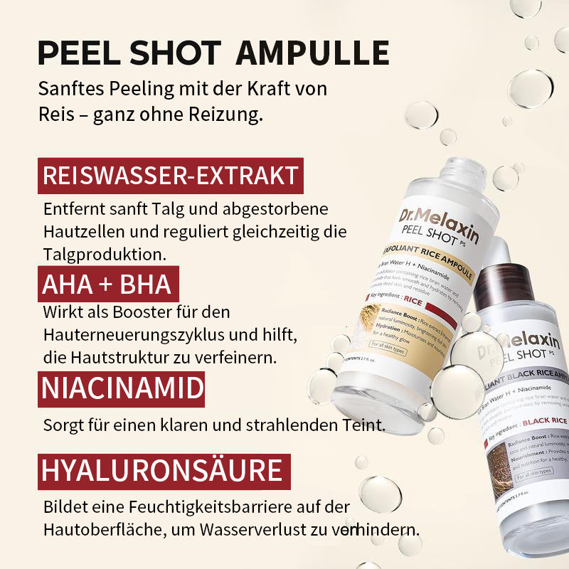 [Dr. Melaxin Official] Peel Shot Glow-Reis-Ampullen-Duo – Seren zum Aufhellen, Peelen und Befeuchten – Für alle Hauttypen geeignet