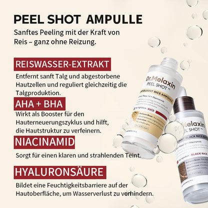 [Dr. Melaxin Official] Peel Shot Glow-Reis-Ampullen-Duo – Seren zum Aufhellen, Peelen und Befeuchten – Für alle Hauttypen geeignet