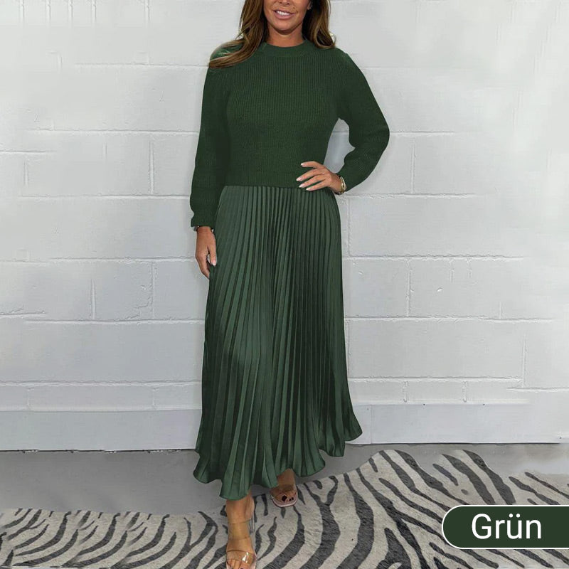 🍂50 % Rabatt-Aktion🍂Stilvolles und elegantes Kleid mit Rundhalsausschnitt und Falten für Damen