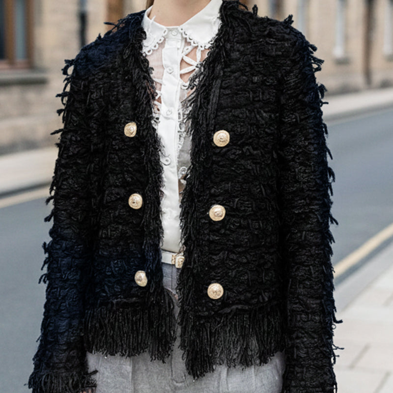 💗ULTIMO GIORNO DI SALDI - SCONTO DEL 50%💗Eleganza autunnale: giacca corta da donna con nappe e bottoni decorativi per tutte le occasioni 🍂