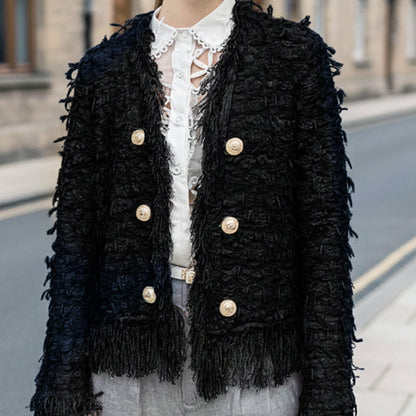 💗ULTIMO GIORNO DI SALDI - SCONTO DEL 50%💗Eleganza autunnale: giacca corta da donna con nappe e bottoni decorativi per tutte le occasioni 🍂