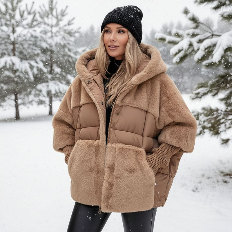 🔥Damen Oversized Pufferjacke mit Kapuze im Patchwork-Design🔥