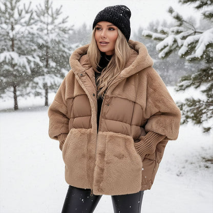 🔥Damen Oversized Pufferjacke mit Kapuze im Patchwork-Design🔥