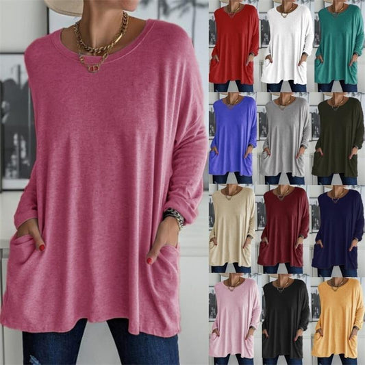 👚50% Rabatt ✨Neues langärmeliges Baumwoll-T-Shirt mit lässiger Tasche