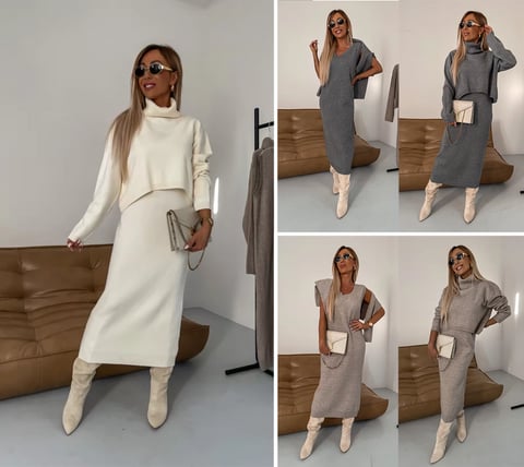 💕Heißer Verkauf  50% Rabatt💕Midikleid und Rollkragenpullover im Set