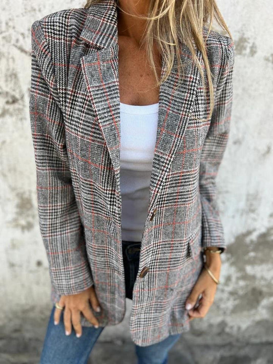 ⏰58% Rabatt🥰Saisonangebot zum Super-Sonderpreis🥰Lässiger karierter Blazer mit Revers