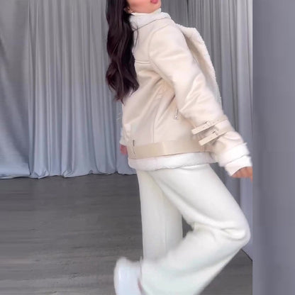 🧥✨Giacca in pelle con finta pelle di agnello da donna