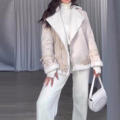 🧥✨Giacca in pelle con finta pelle di agnello da donna