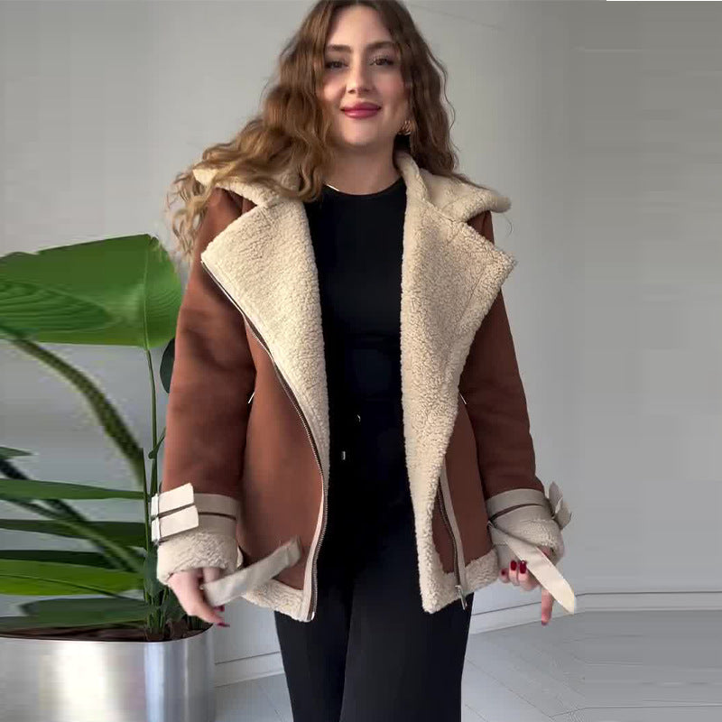 🧥✨Giacca in pelle con finta pelle di agnello da donna