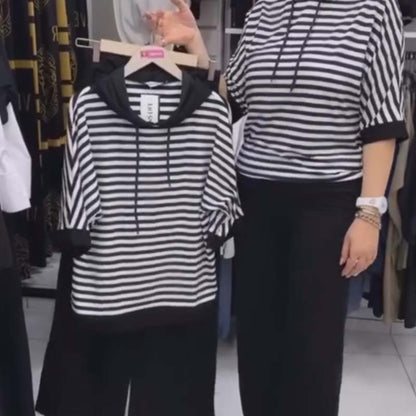 ⏳Begrenzte Zeit 50% Rabatt💥Damen-Set aus gestreiftem Oberteil und einfarbiger Hose