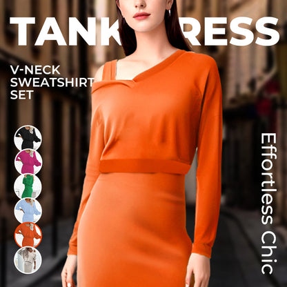 🌸HEISSER VERKAUF 50% RABATT🌸Zweiteiliges Damen-Set aus ärmellosem Kleid und lockerem Pullover mit V-Ausschnitt