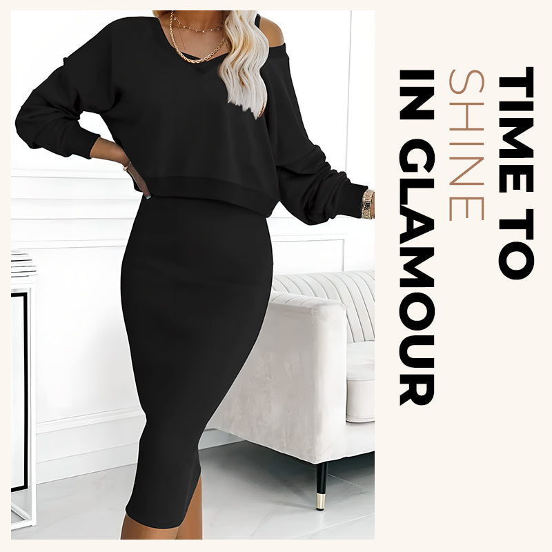 🌸HEISSER VERKAUF 50% RABATT🌸Zweiteiliges Damen-Set aus ärmellosem Kleid und lockerem Pullover mit V-Ausschnitt