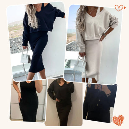 🌸HEISSER VERKAUF 50% RABATT🌸Zweiteiliges Damen-Set aus ärmellosem Kleid und lockerem Pullover mit V-Ausschnitt
