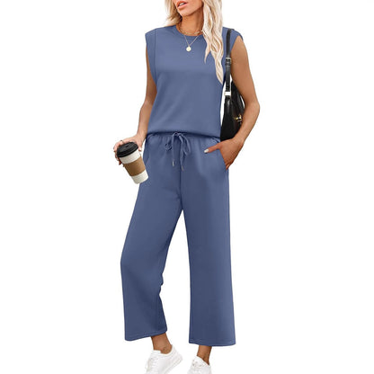 🌺2025 Neu eingetroffen🌺2025 Neue Frauen Casual Cap Sleeve Top Wide Leg Crop Pants Zweiteilige Sets