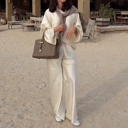 Elegantes Set: Langarm-Top und Hose mit weitem Bein