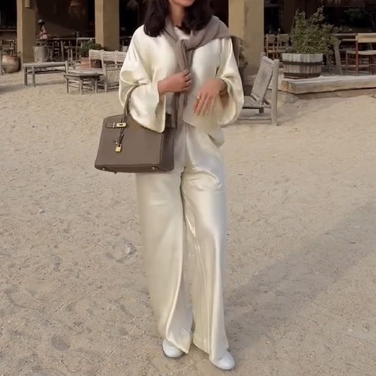 Elegantes Set: Langarm-Top und Hose mit weitem Bein
