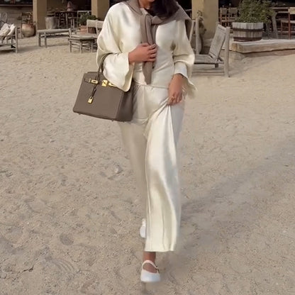Elegantes Set: Langarm-Top und Hose mit weitem Bein