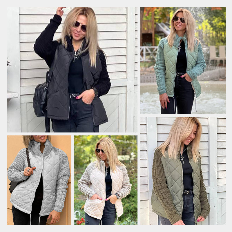 Gestrickte Patchwork-Pufferjacke für Damen