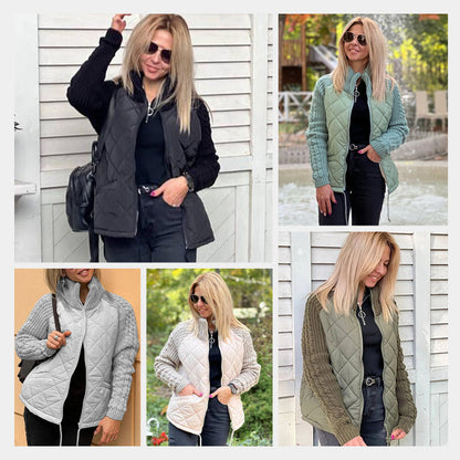Gestrickte Patchwork-Pufferjacke für Damen