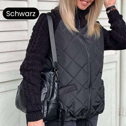 Gestrickte Patchwork-Pufferjacke für Damen