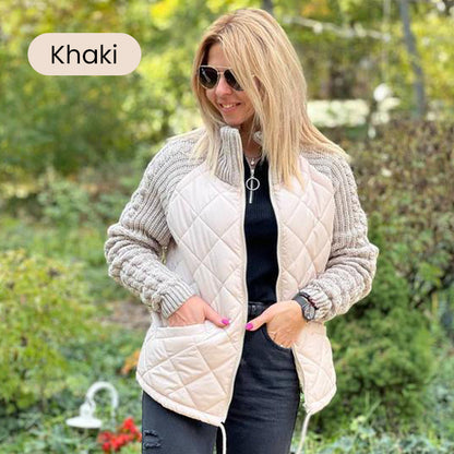 Gestrickte Patchwork-Pufferjacke für Damen