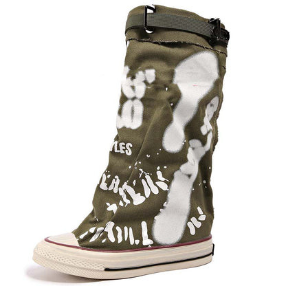 💗LETZTER TAG AKTION - 50% RABATT💗Flache Retro-Stiefel aus Canvas mit mittlerem Schaft für Damen