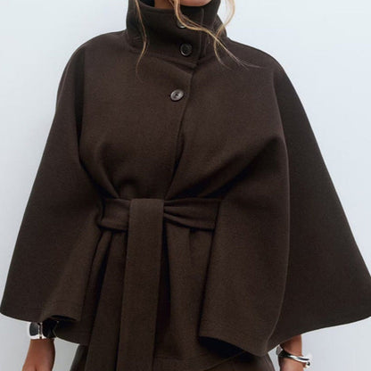 🔥Solange der Vorrat reicht 40 % Rabatt!🎉Damen Mantel im Cape-Stil mit Stehkragen und Gürtel