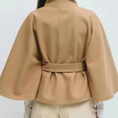 🔥Solange der Vorrat reicht 40 % Rabatt!🎉Damen Mantel im Cape-Stil mit Stehkragen und Gürtel