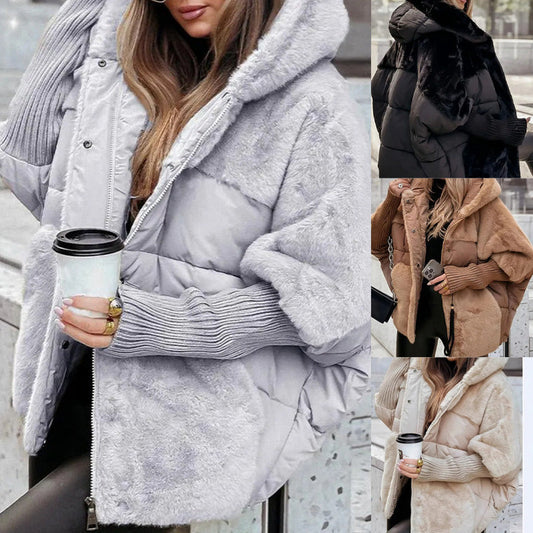 🔥Damen Oversized Pufferjacke mit Kapuze im Patchwork-Design🔥