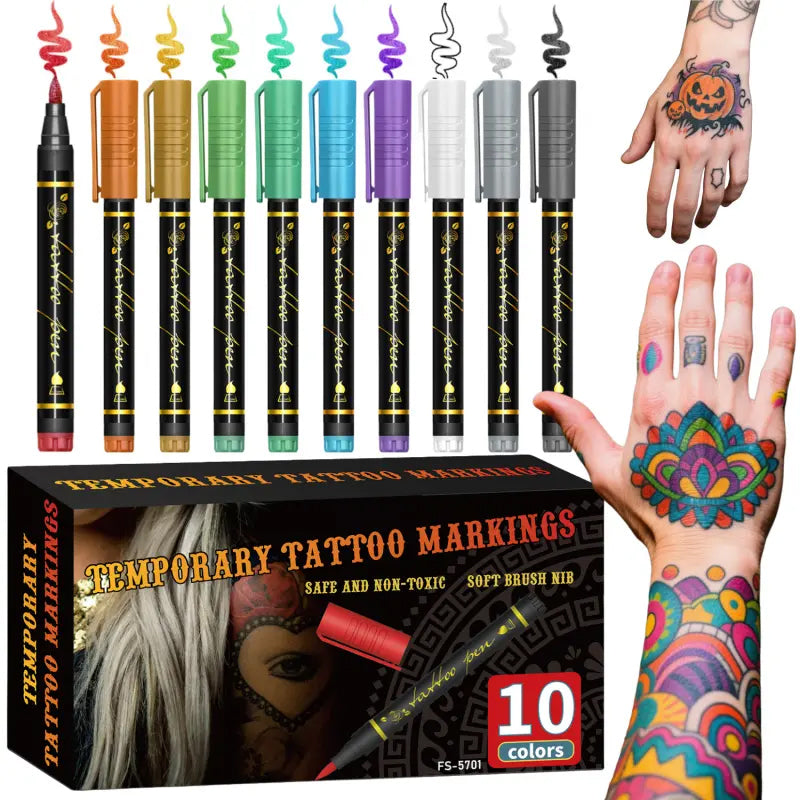 💥Set temporärer Tattoo-Marker – 10-farbige Körperkunststifte🌈