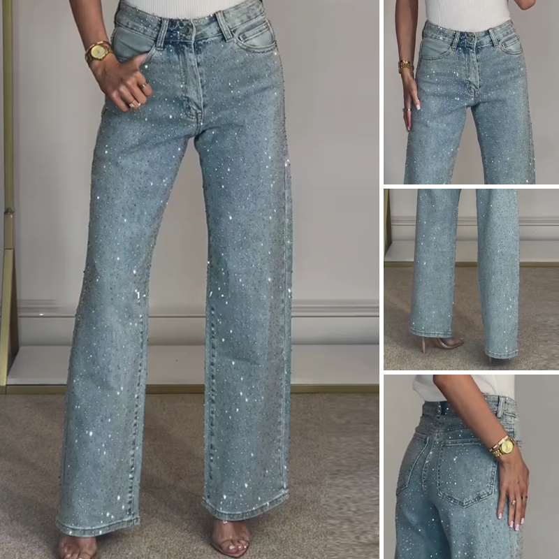 💖50 % Rabatt!💖Gerade geschnittene Jeans mit Strasssteinen