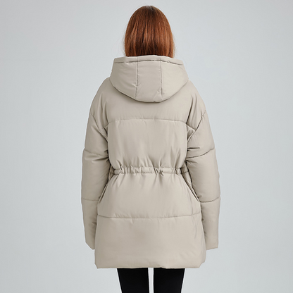 Warme, unifarbene Damen Steppjacke mit Kordelzug