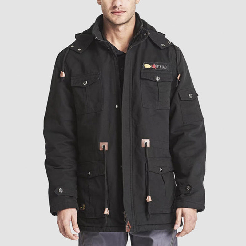 🔥 LETZTER TAG AKTION - 50 % RABATT 🔥 Herren-Winterkapuzenjacke aus Baumwolle mit Militärstil und Kordelzug - Komfort und Stil vereint