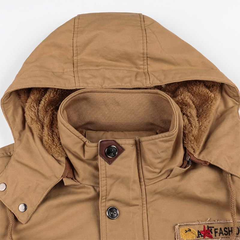 🔥 LETZTER TAG AKTION - 50 % RABATT 🔥 Herren-Winterkapuzenjacke aus Baumwolle mit Militärstil und Kordelzug - Komfort und Stil vereint