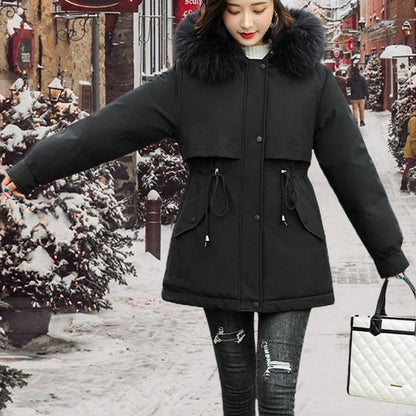 Bestes Geschenk - Damen-Wintermantel mit lockerer Kapuze und dickem synthetischem Fleece