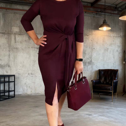 Elegantes Midikleid für Damen mit Knotendetail und Schlitz