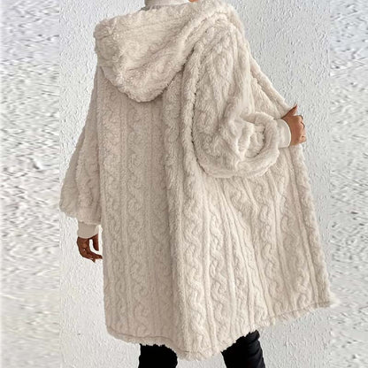 Damen weiche Plüschjacke in Midi-Länge mit Taschen