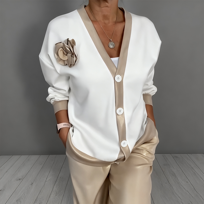 🔥Zeitlich begrenztes Angebot – 2-teiliges Set für Damen, bestehend aus einem lässigen Oberteil mit V-Ausschnitt und einer Hose mit hoher Taille