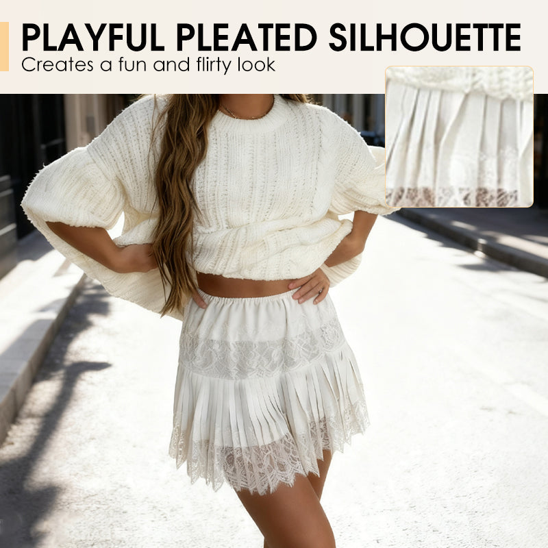 Modischer plissierter Minirock mit Spitzenbesatz