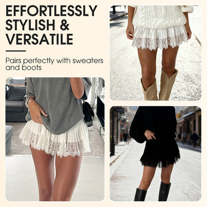 Modischer plissierter Minirock mit Spitzenbesatz
